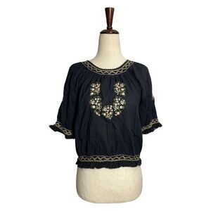 Christy Dawn • Prim Smocked Hungarian Inspired Crop Top in Night Embroider M